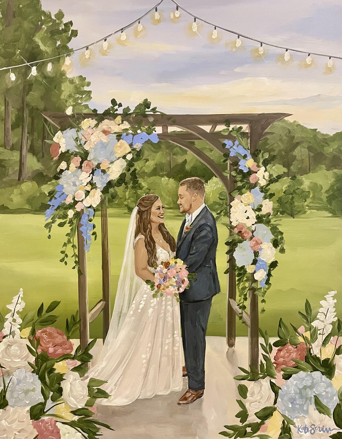 painting of bride and groom