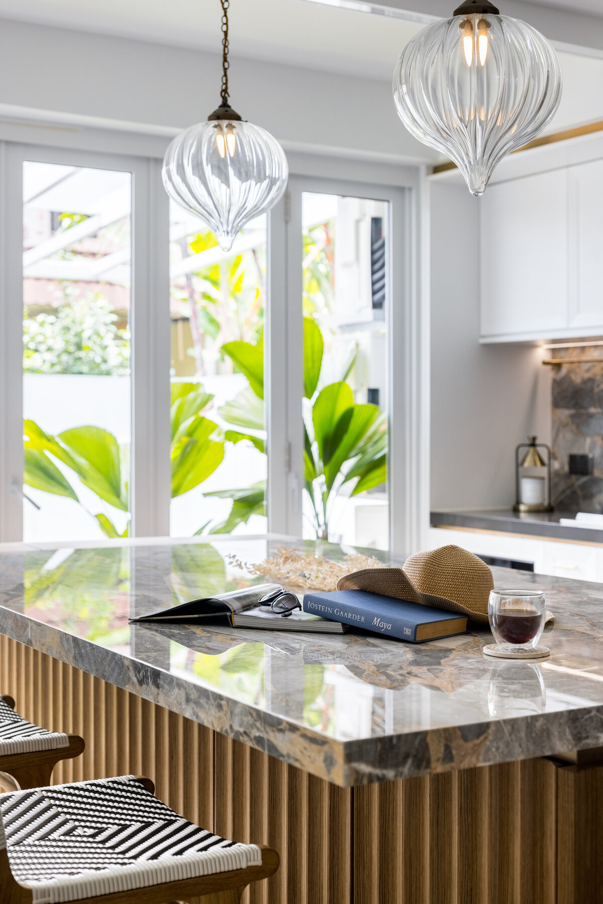 marble island counter top with stools