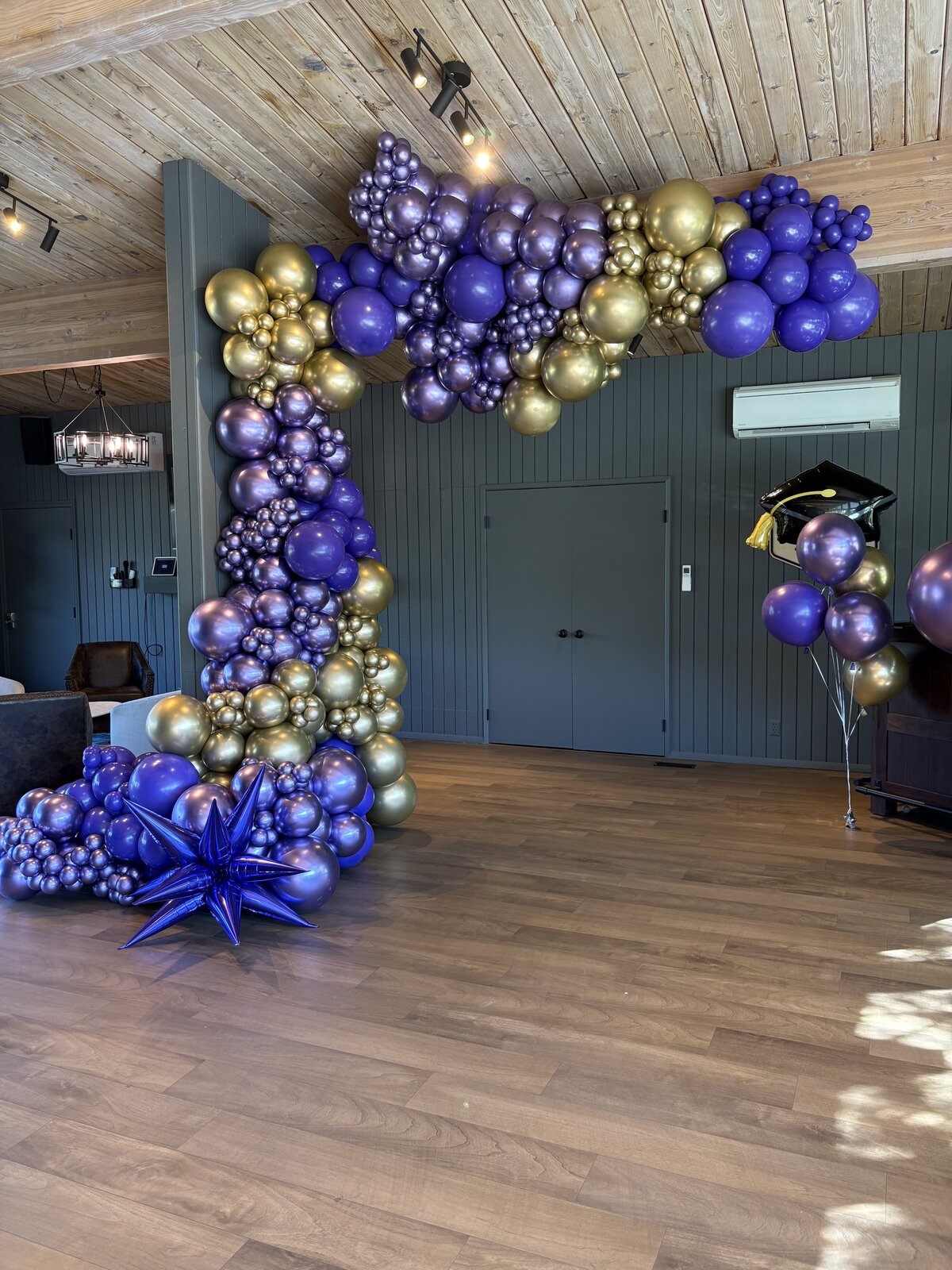 puple and gold balloons for event