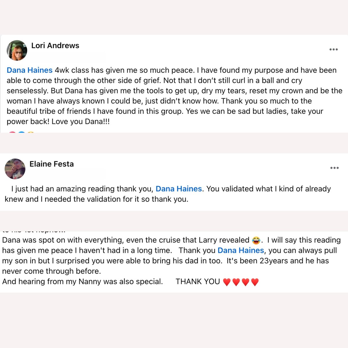 medium  testimonials with medium dana haines for psychic reading mediumship reading