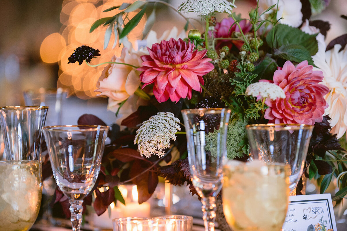 Wedding reception table decor by Kate Whelan Events at Antiquité Maison Privée, Sacramento