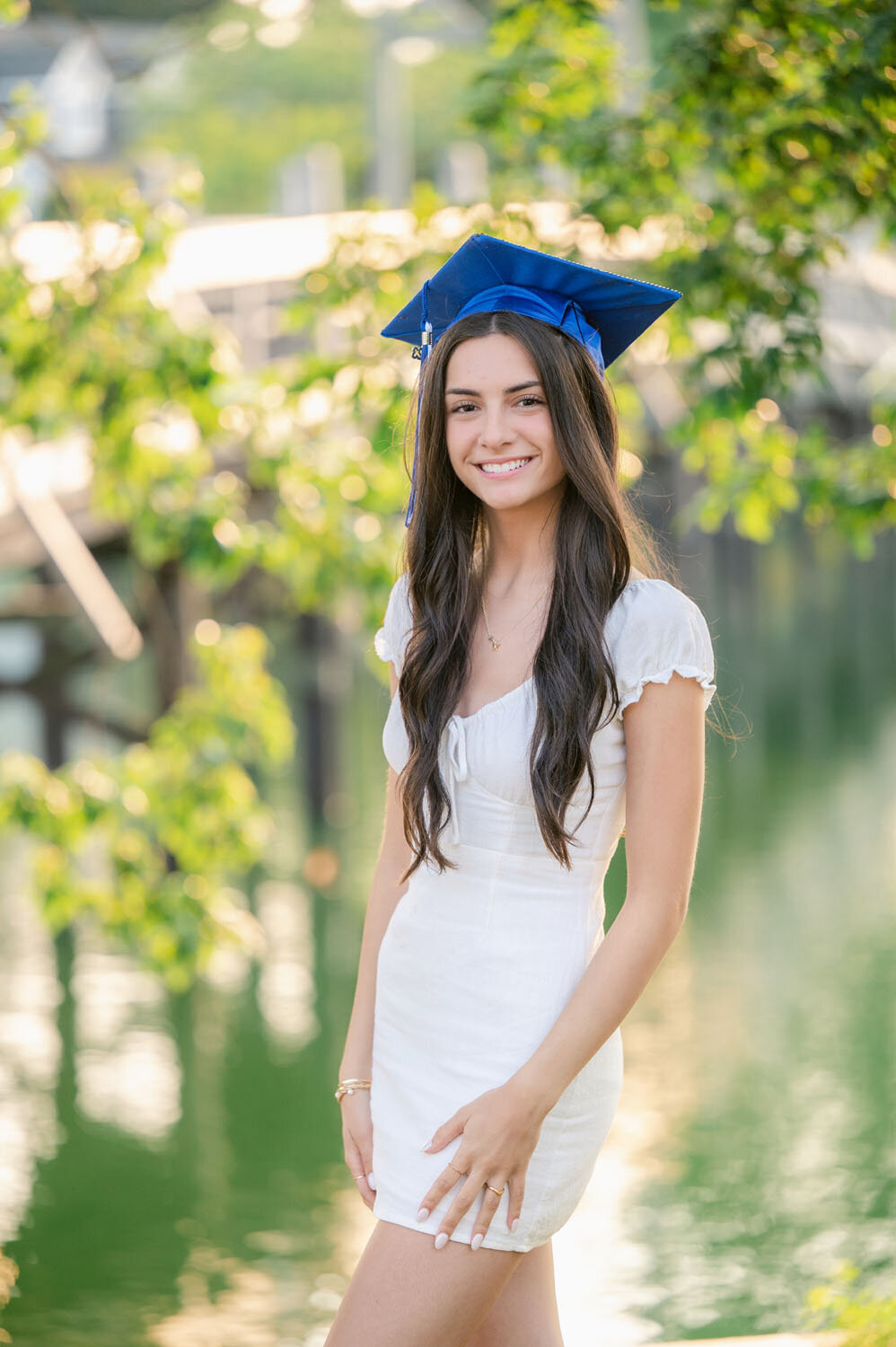 NJ senior photoshoot fun friends shoot cap and gown spring lak sea girt beach shoot white dresses-368