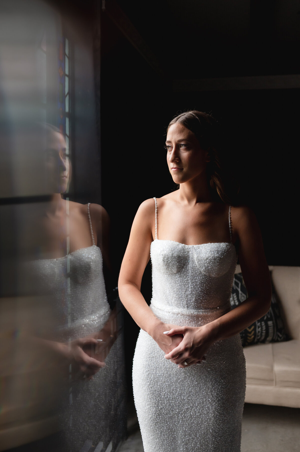 Bride with a reflection at her Chicago wedding