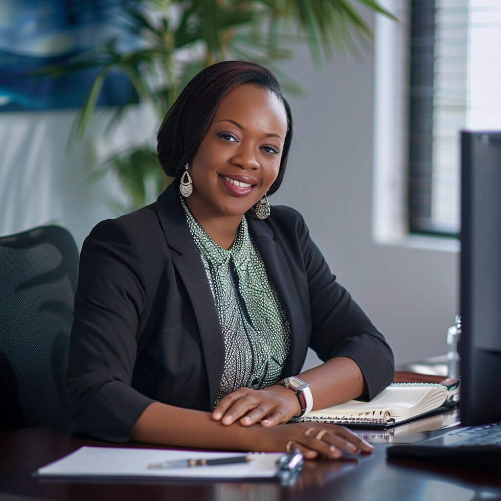 paramus-headshot-photographer-professional-woman-smiling-at-desk copy