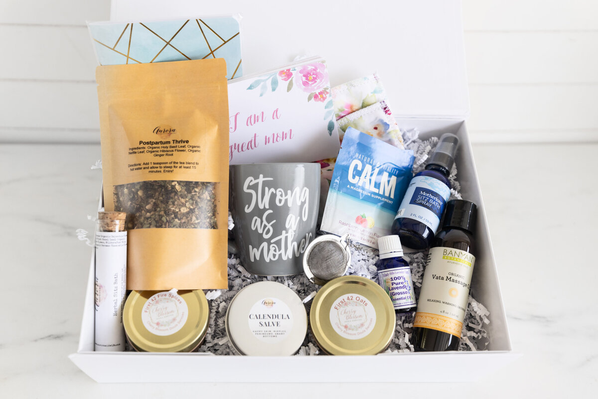 Gift box of products for a new mother