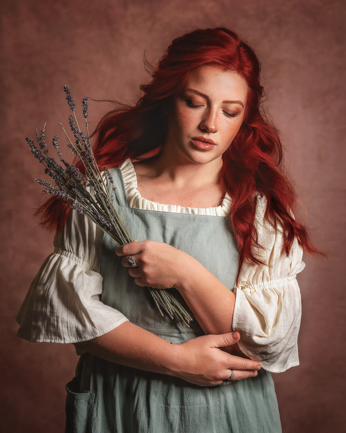 Timeless Fine Art Portrait of a Redhead Woman with Lavender | AMM Fine Art Studio Seattle