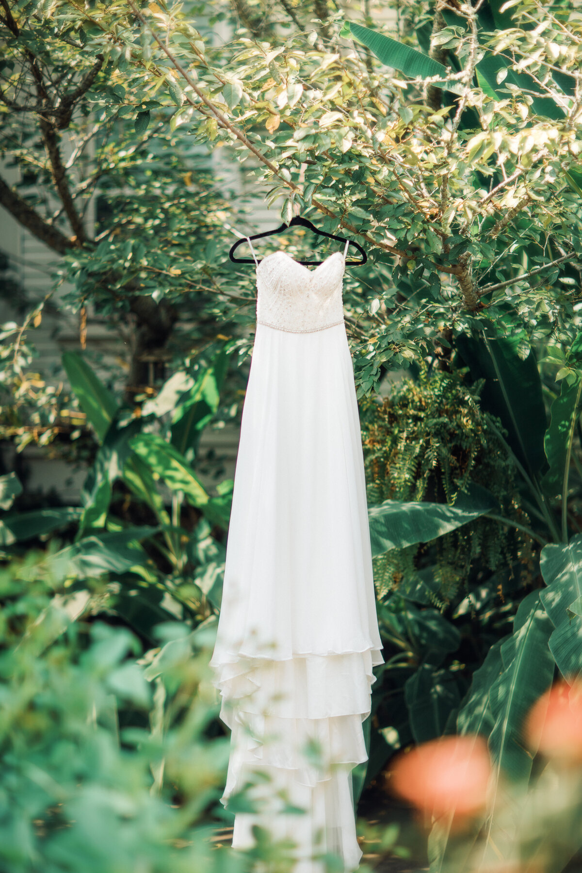Wedding Photograph Of Hanging White Wedding Dress Los Angeles