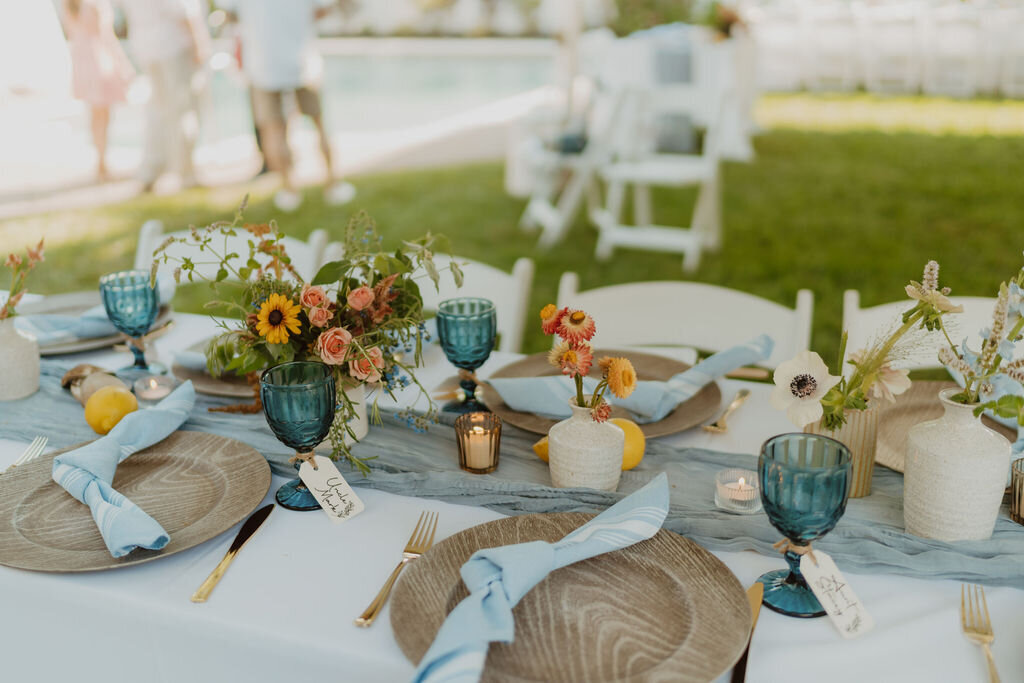 Dusty blue and lemon themed backyard wedding in Brick New Jersey