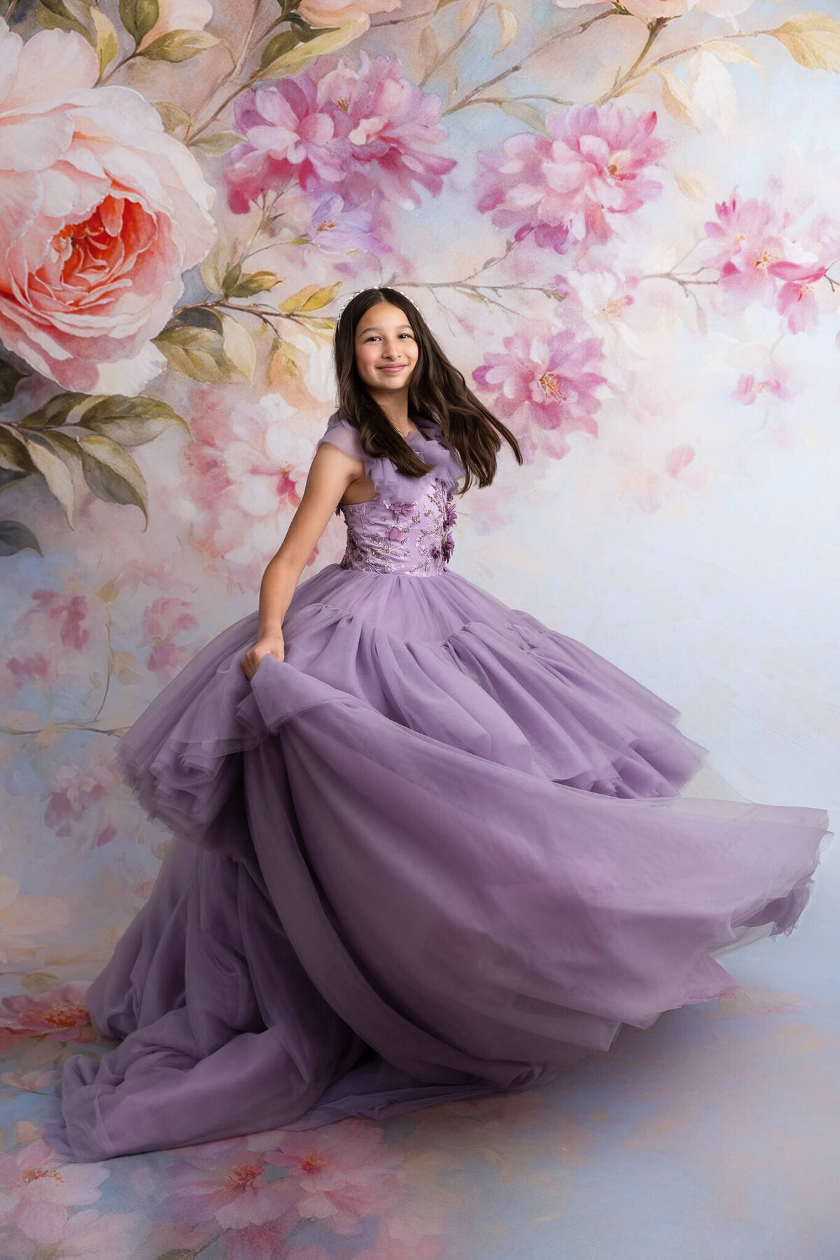Dream dress session with girl twirling in layers of tulle