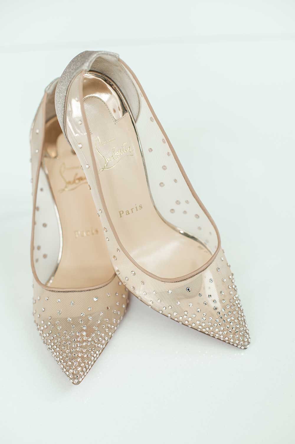 Elegant shoes are positioned for  wedding detail photo