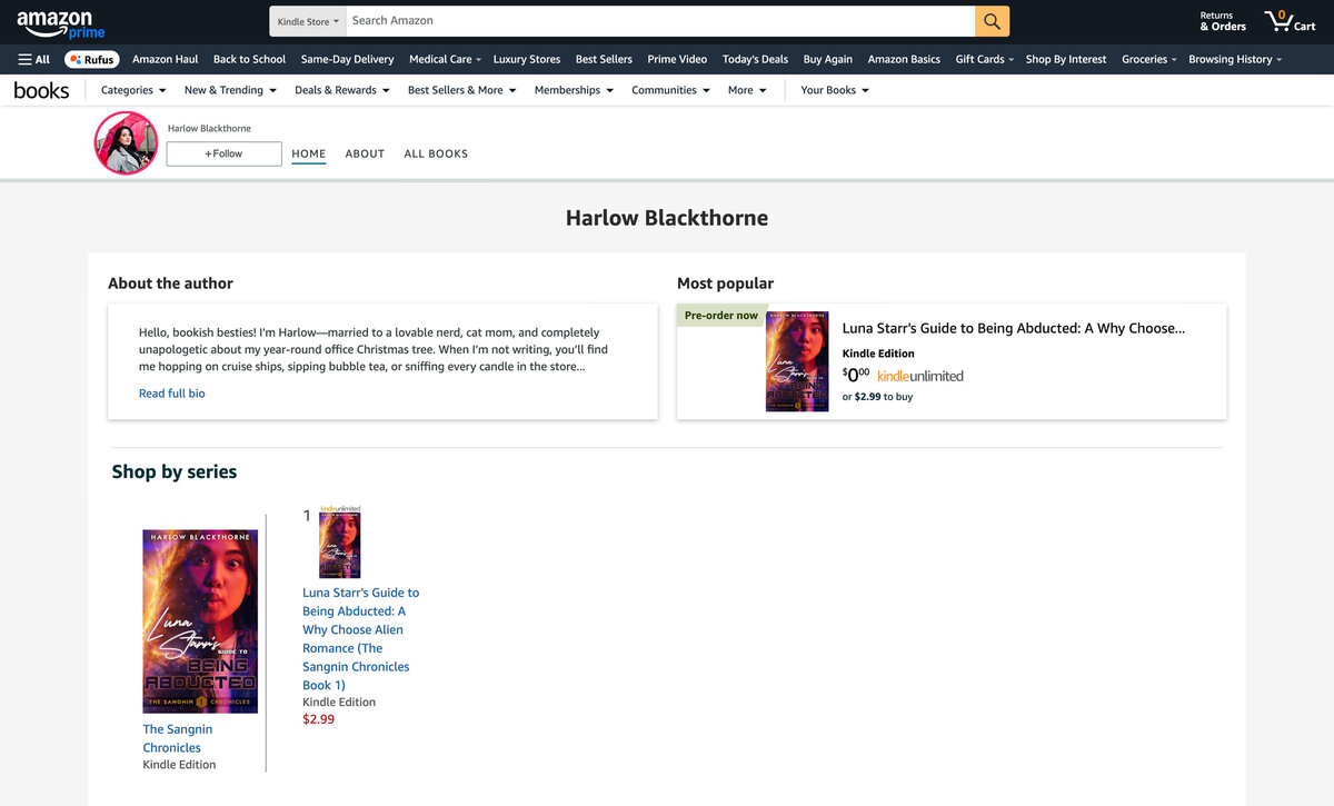 Screenshot of amazon storefront for shopping reference