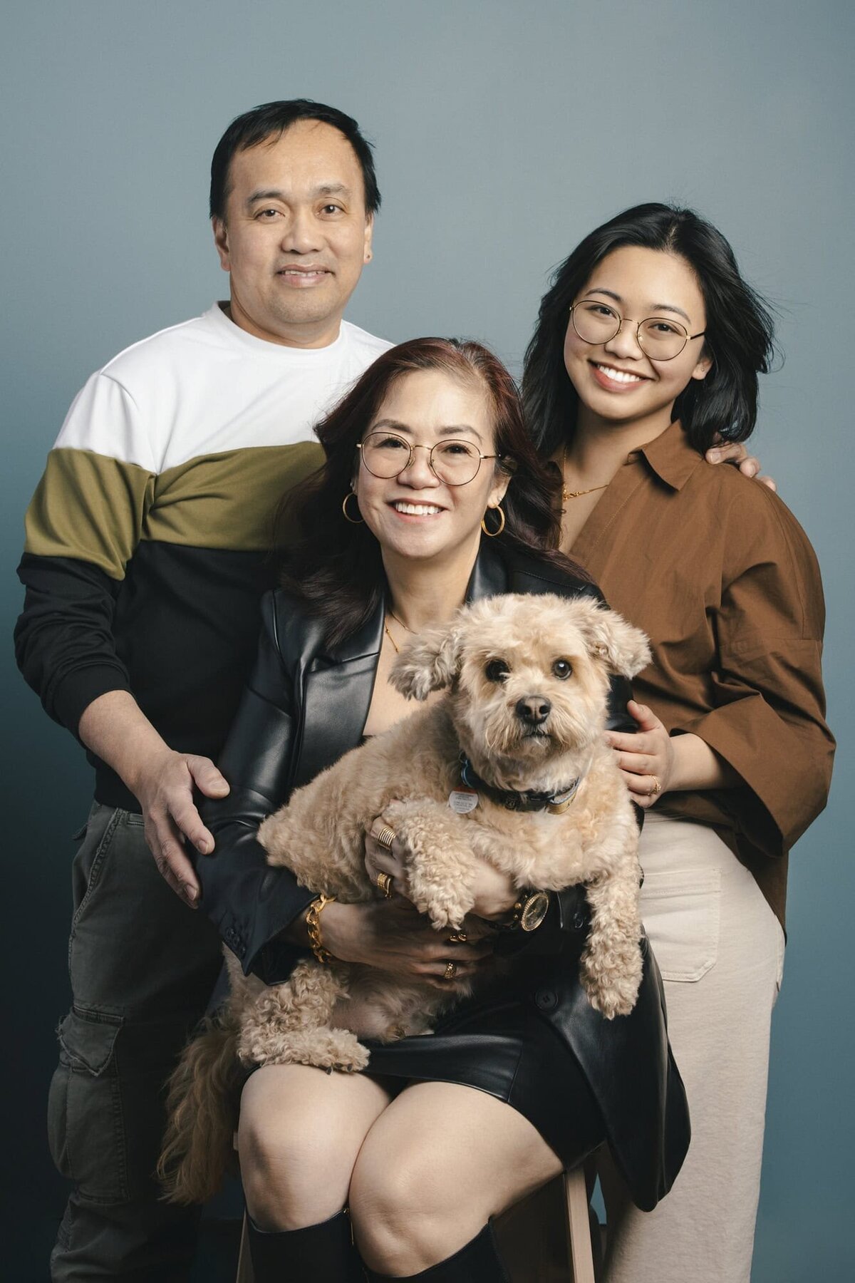 Edmonton studio family portrait with children and pet dog