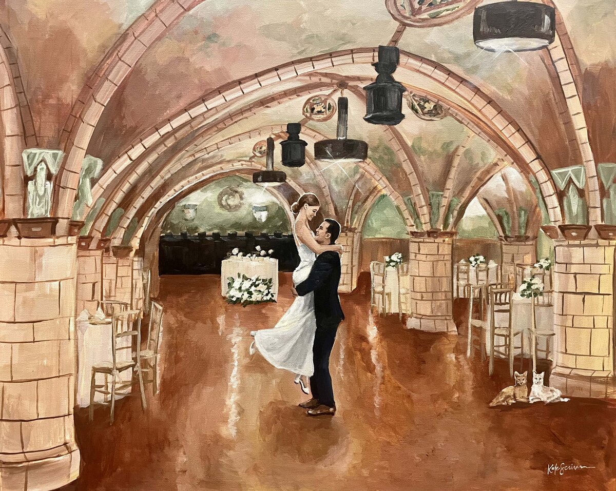 painting of bride and groom