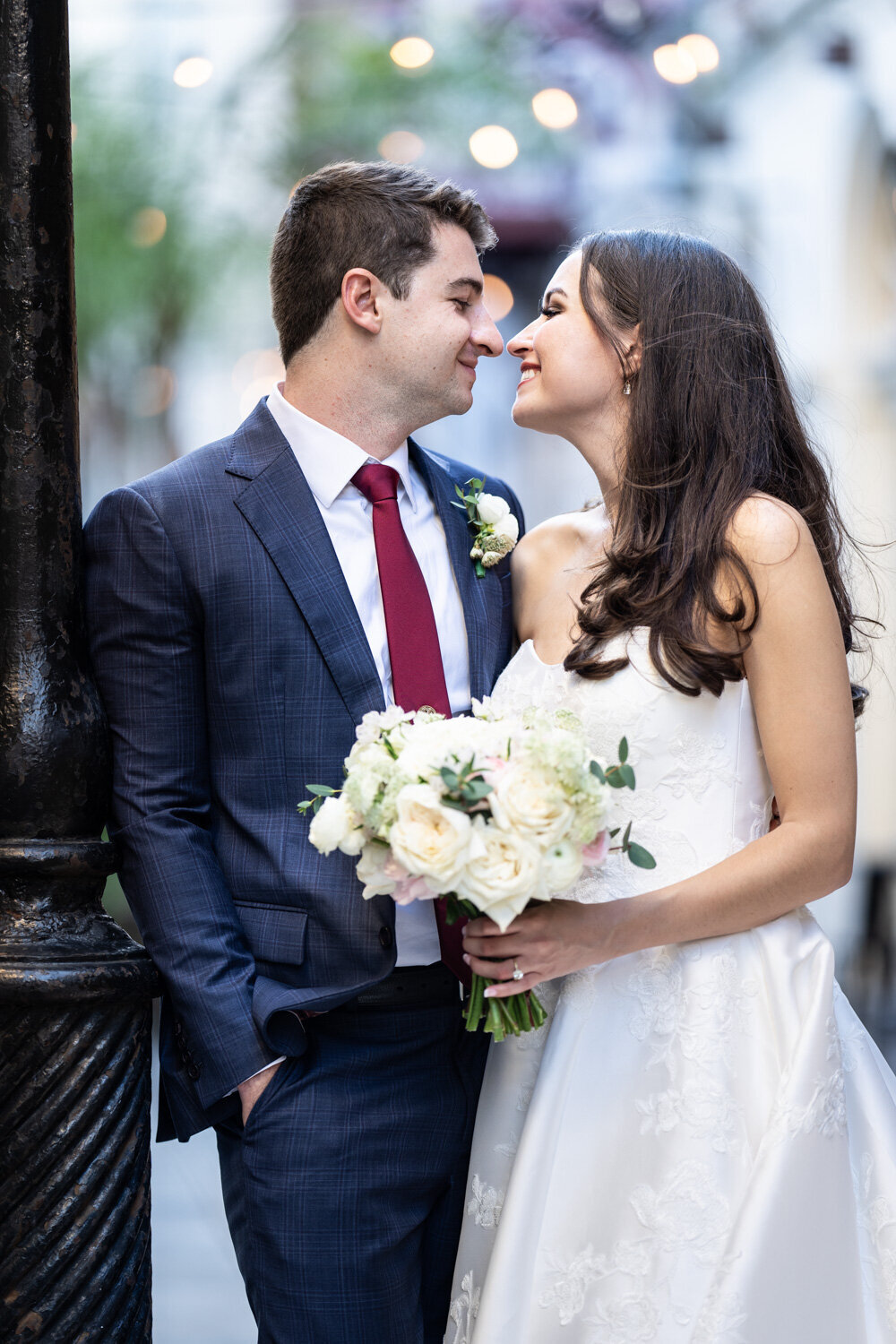 Bride and groom in Exchange Place