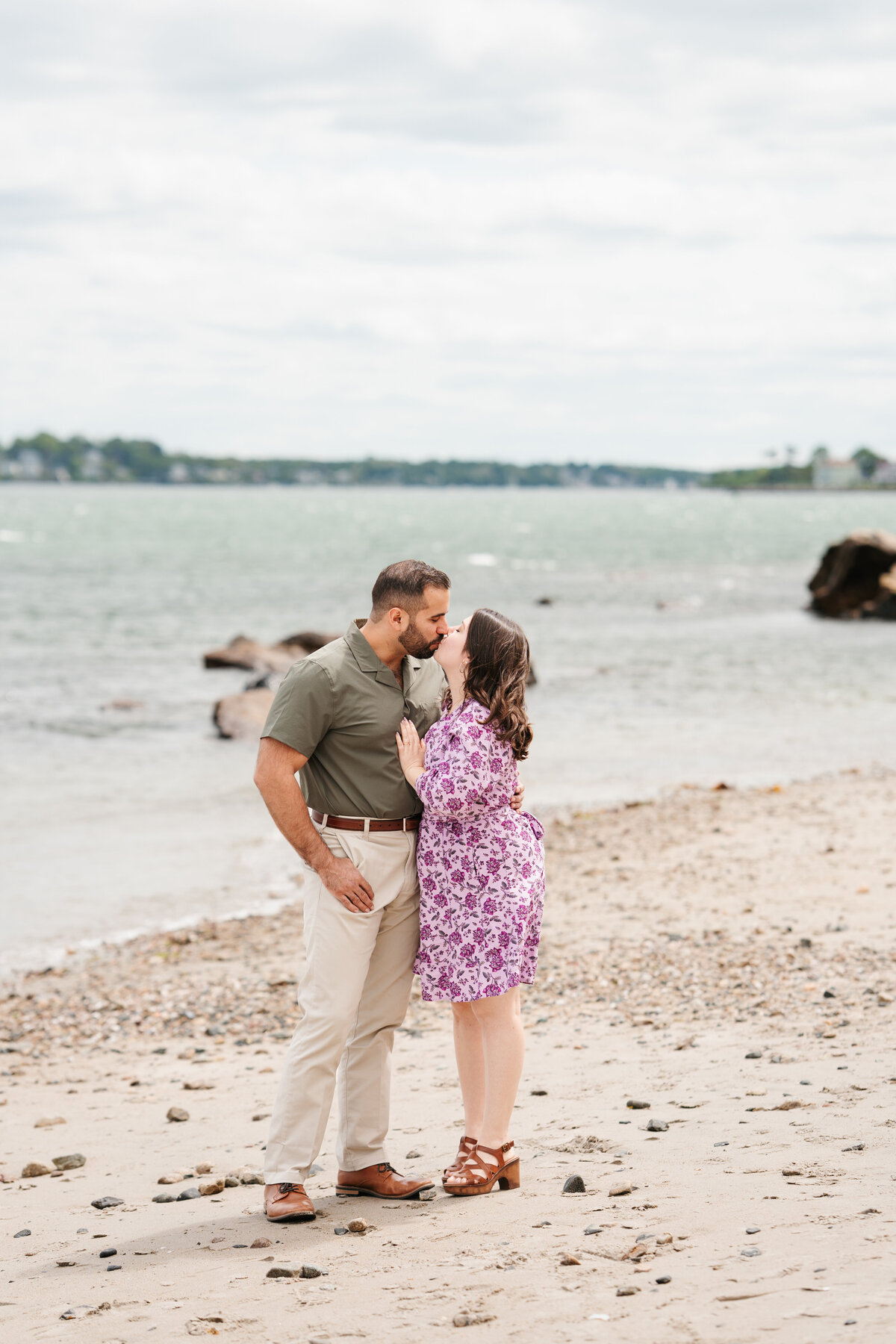 Natural light engagement portrait at Lynch Park’s rose garden in Beverly, Massachusetts