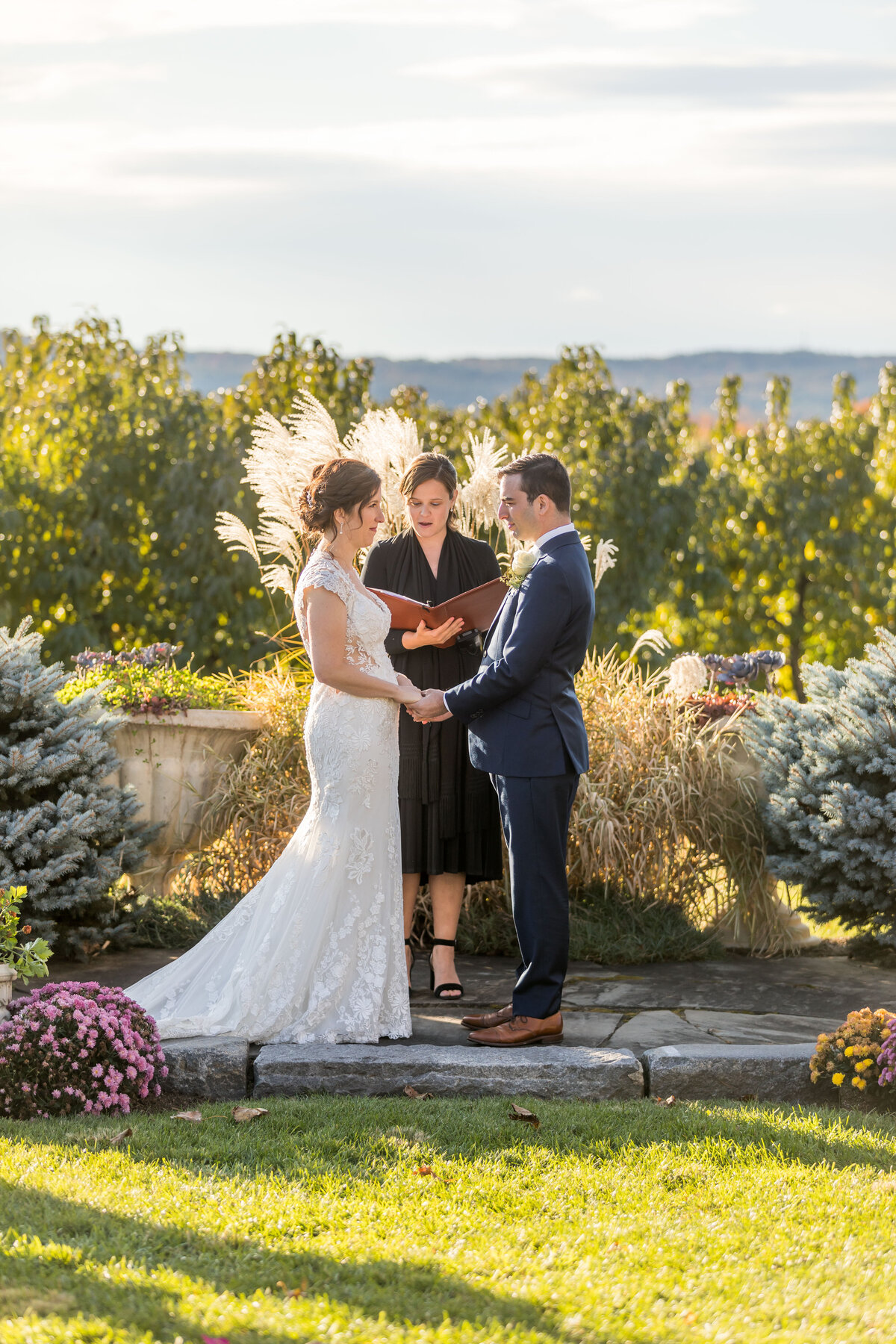 bride and groom outdoor ceremony fall new england