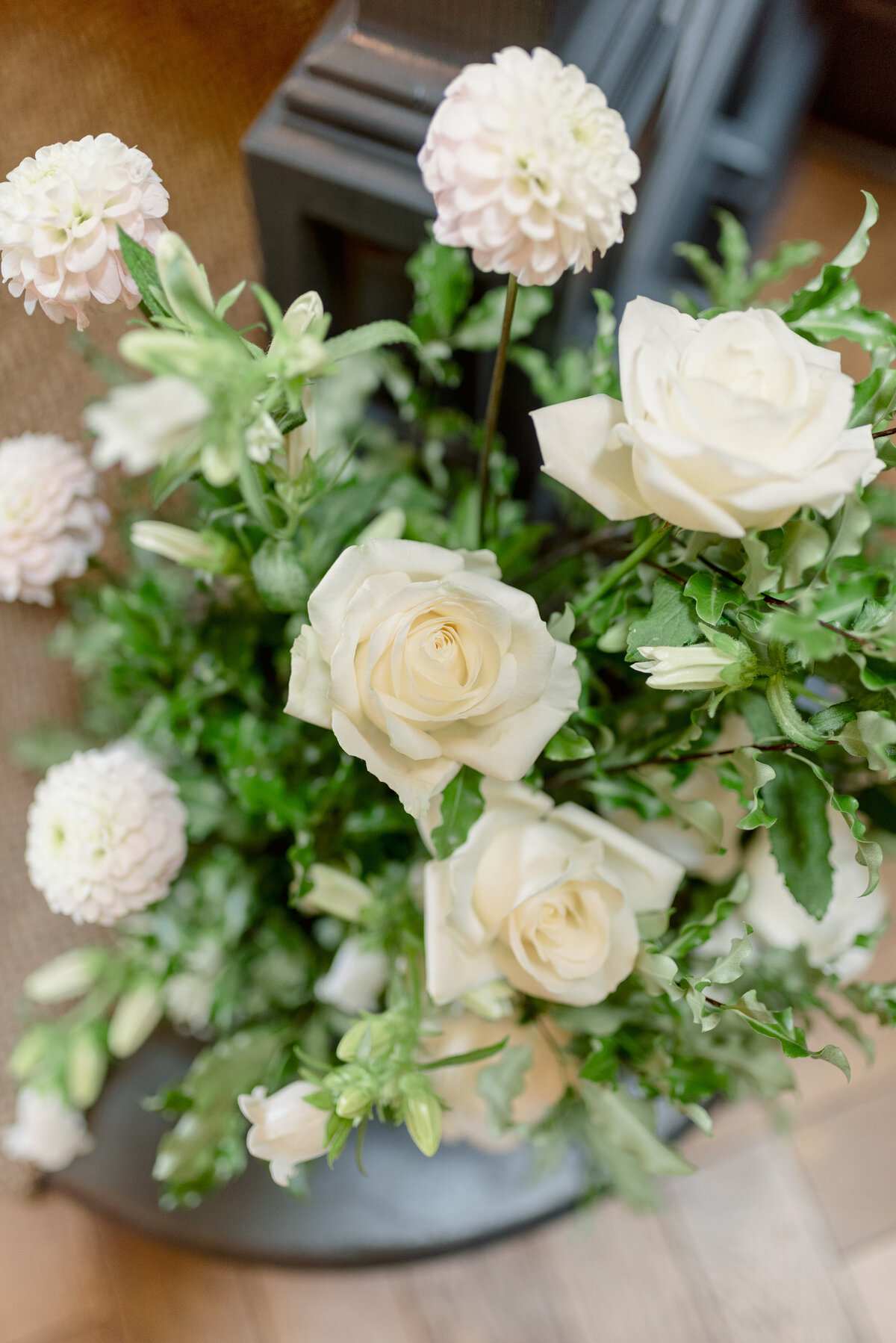 Cromlix House interior staircase florals by Lavender and Rose Events, Scotland wedding.