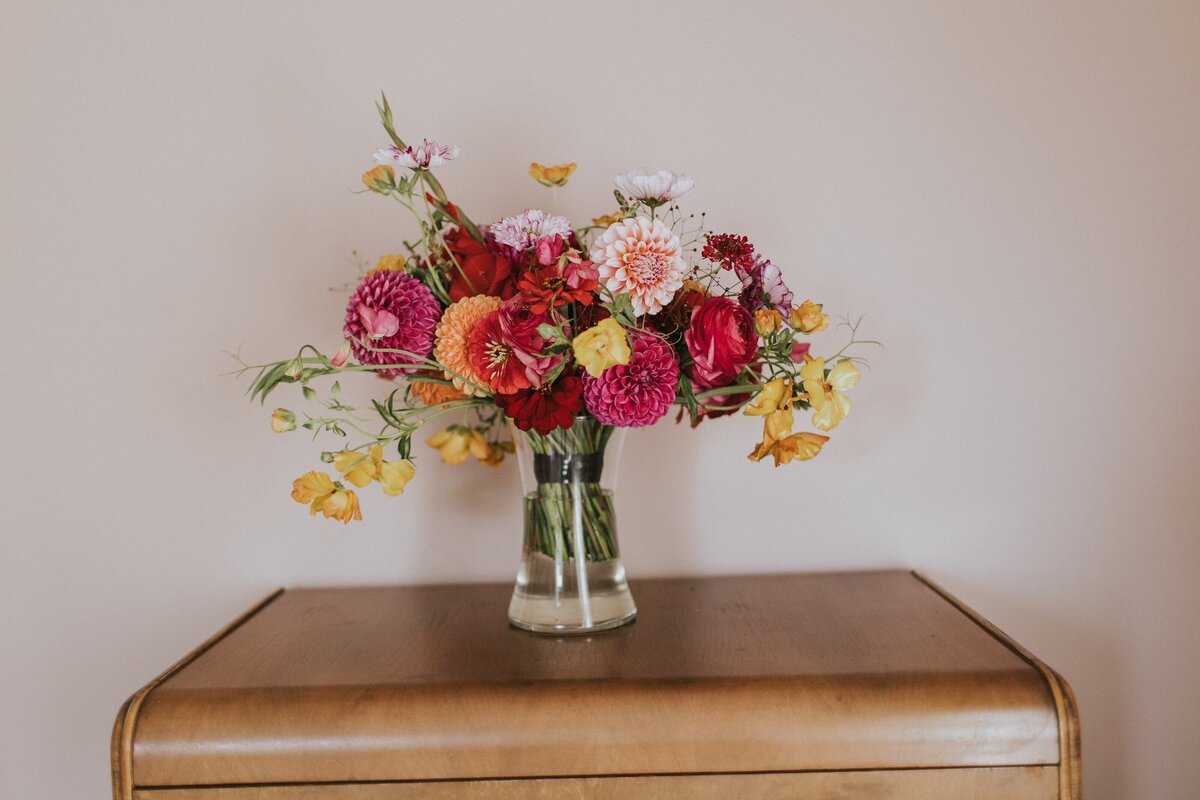 K+J Backyard Farm Wedding Colourful Flowers6