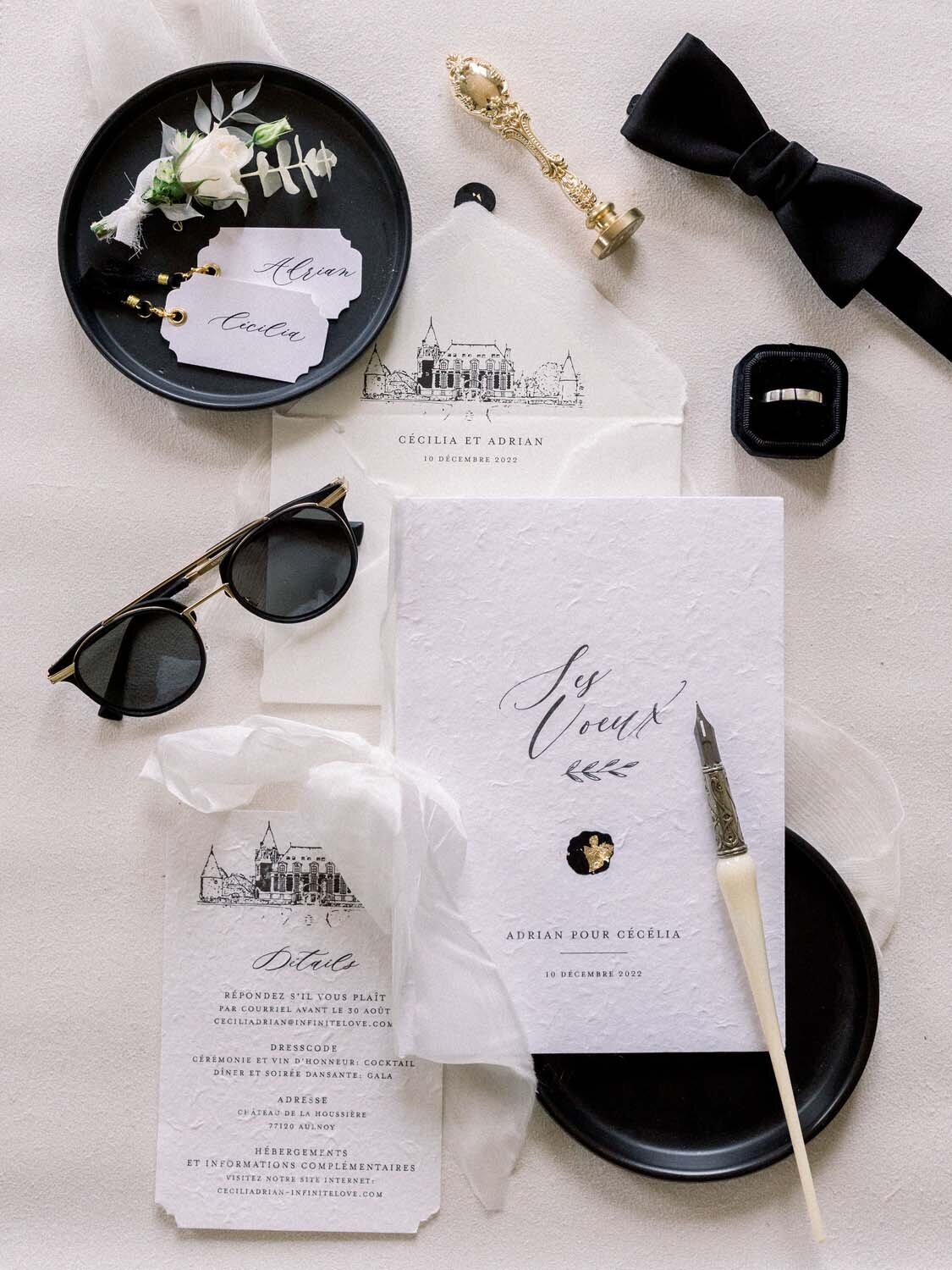 Parisian couture wedding in Black and White at chateau de Bonaventure Paris Veronique Lorre floral designer Aude lucas4