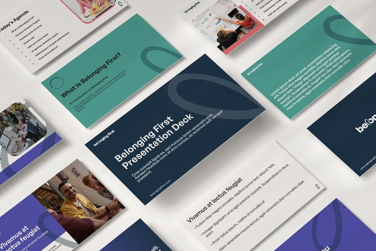 A mockup of PowerPoint slides designed for Belonging First