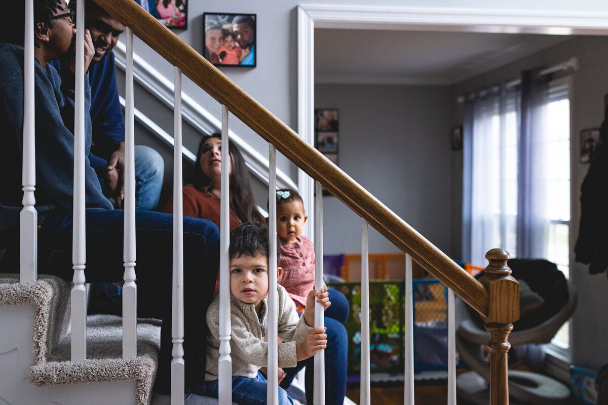 Family on their staircase