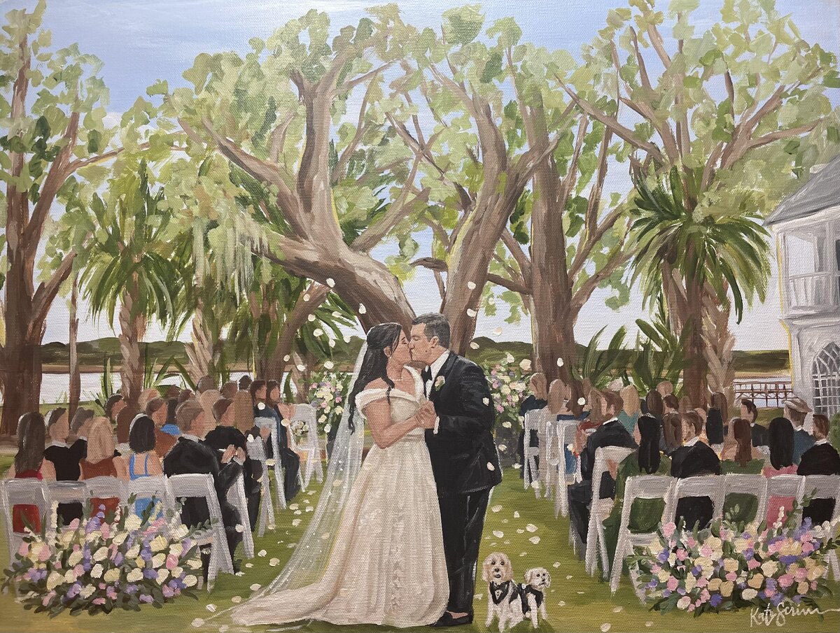 painting of bride and groom