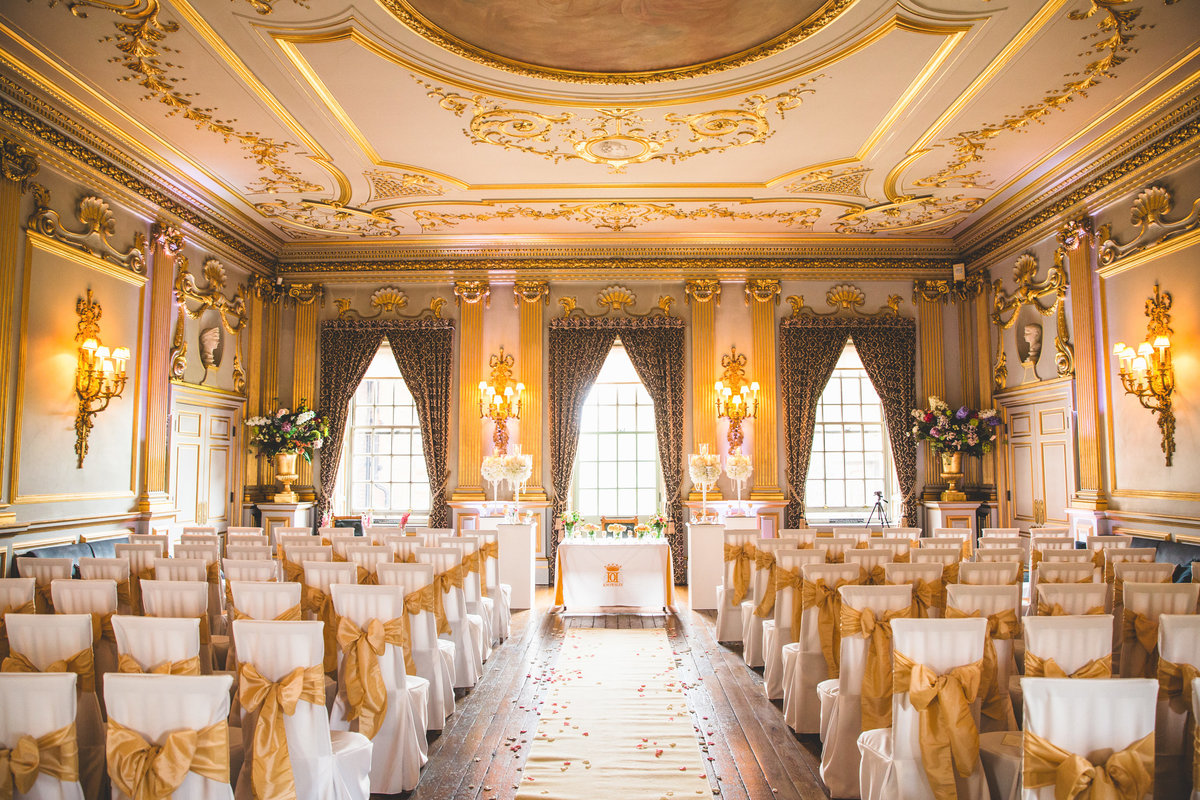 The Knowsley hall wedding reception room set up pre-ceremony