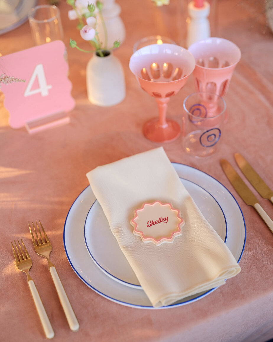 Dominique Alba Studio fun colorful San Diego wedding branding place cards