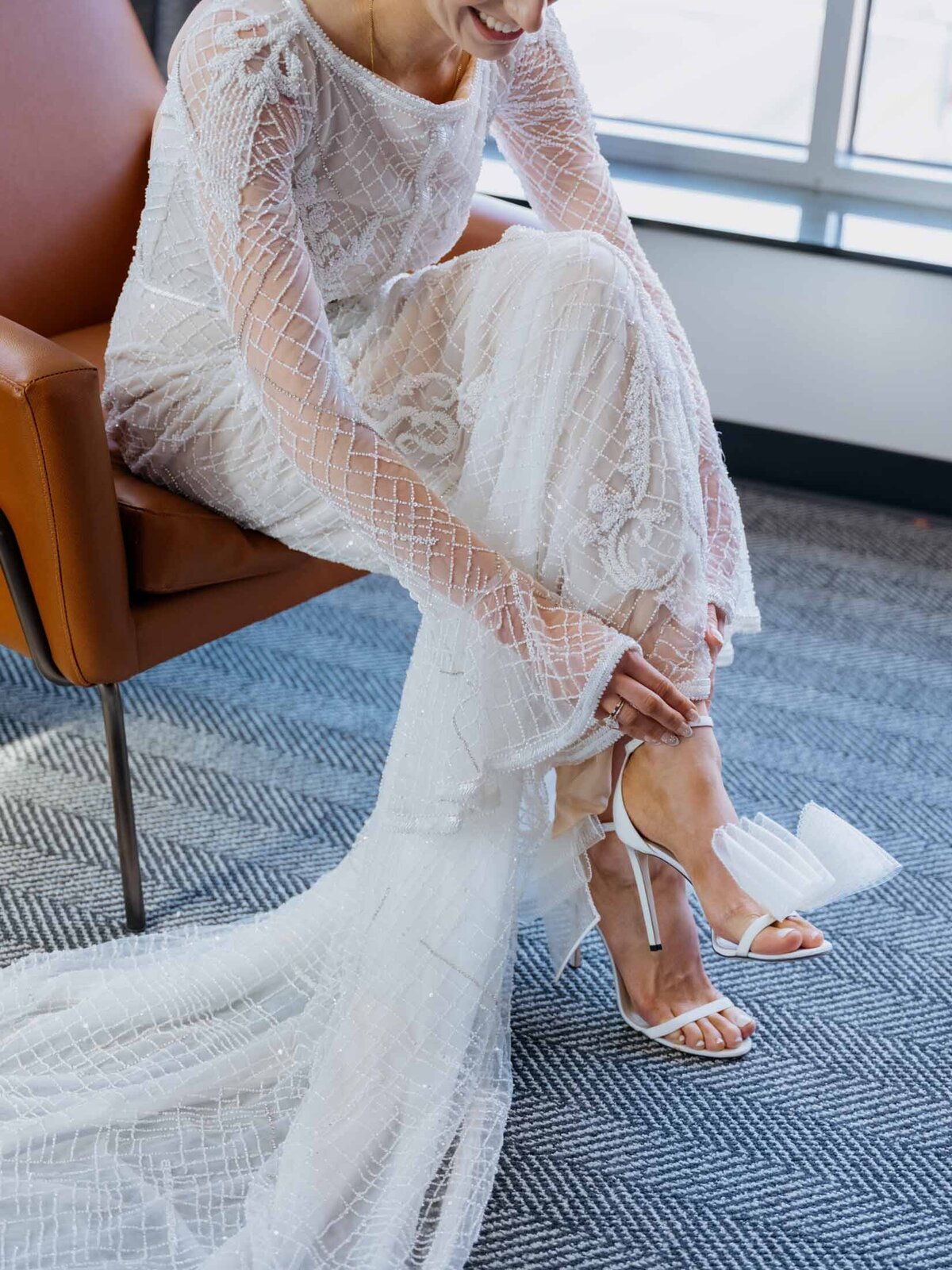 J.Andrietta wedding dress and Jimmy Choos for bride's dream Shoreby Club wedding
