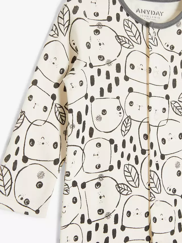 John Lewis & Partners Baby Cotton Panda Sleepsuit, Multi