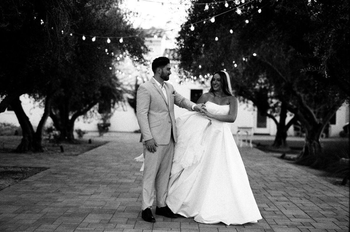 bride and groom laughting shot on 35mmfilm