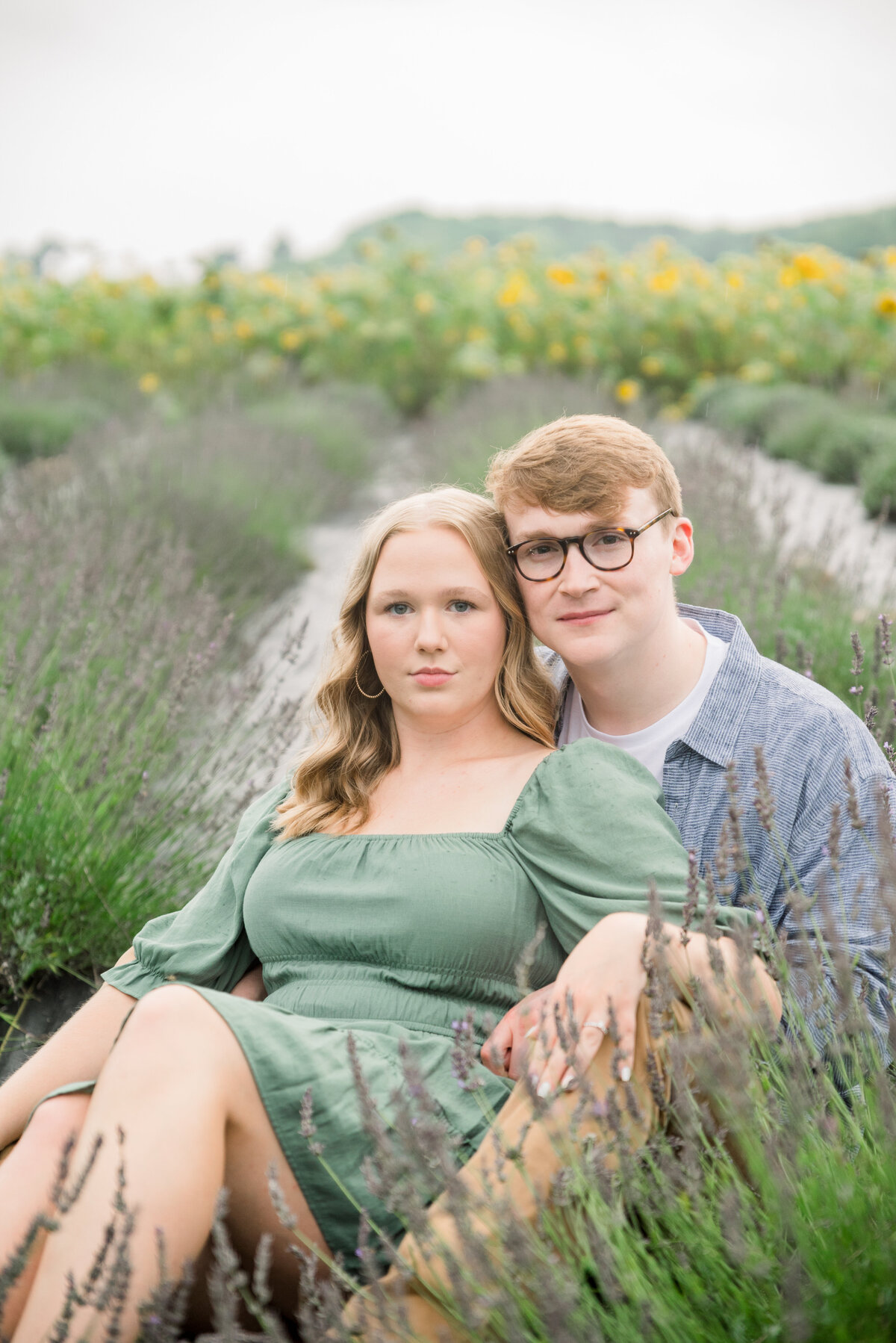 Light and Airy Rainy Lavender Farm Engagement Session