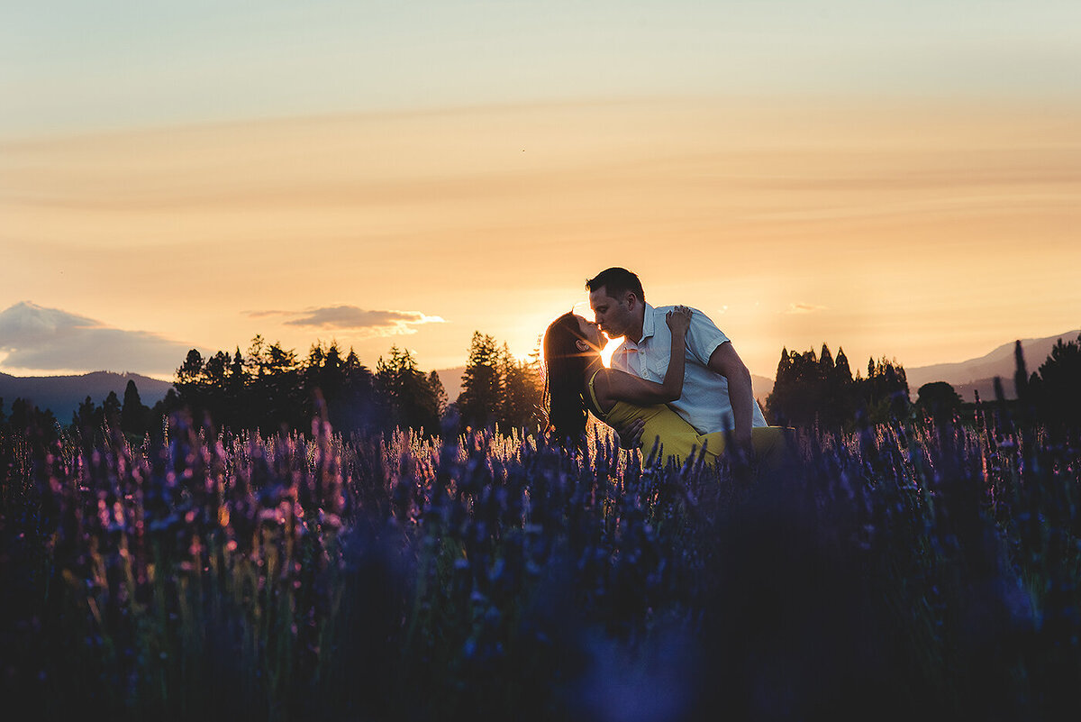 couple in lavender at sunset