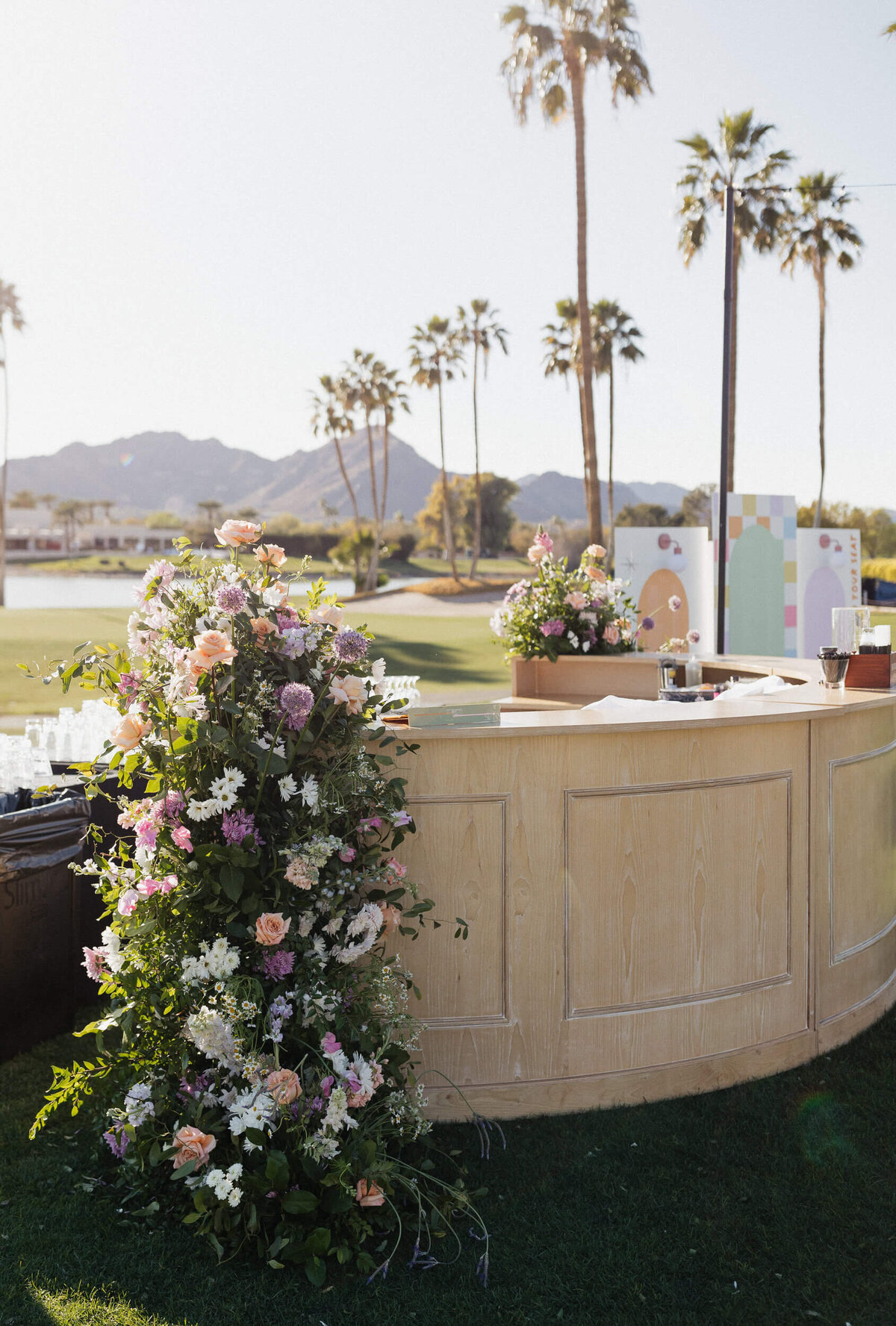 Colorful arizona wedding reception decor bar