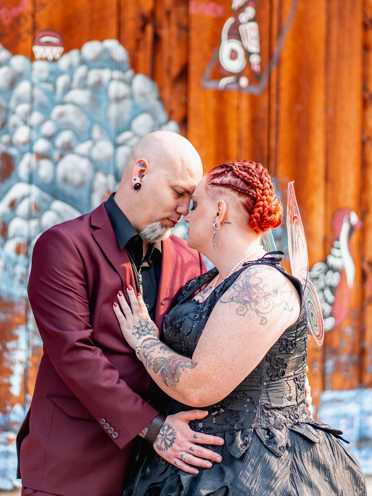 San Francisco Halloween wedding. Couple portrait. Black wedding dress. Photo and video by 4Karma Studio.