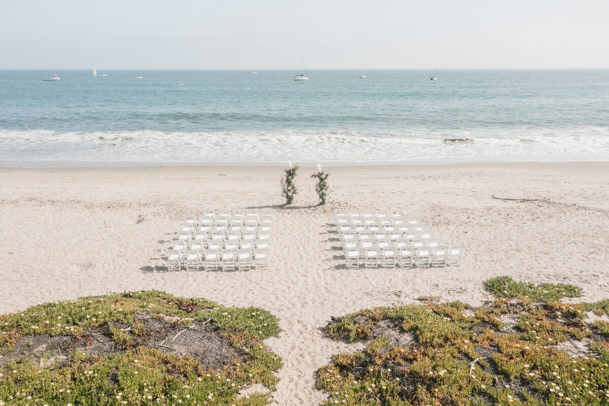 Drone view of ceremony setup at Hilton Beachfront Resort Santa Barbara