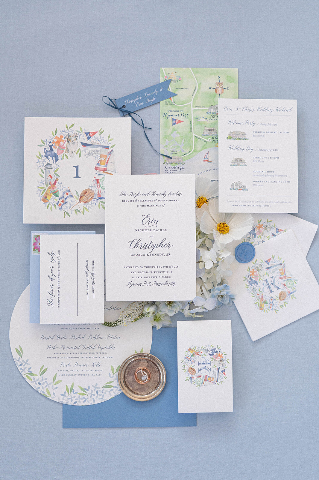 Kate-Murtaugh-Events-watercolor-wedding-invitations-custom-crest-Cape-Cod