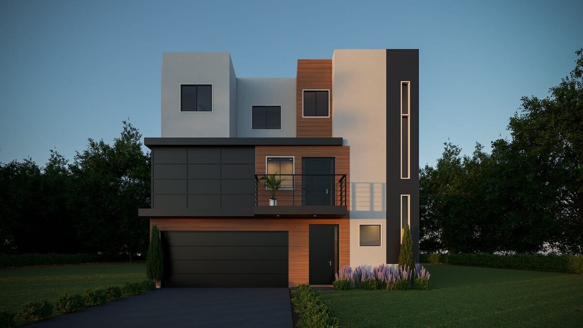 Modern home rendering on lot at 6720 Starbuck Dr in Dallas TX, showcasing new construction potential with sleek architectural design.