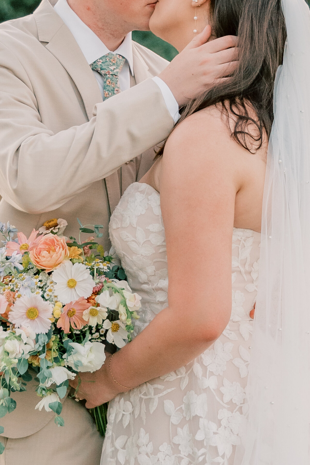 Romantic portrait of bride and groom at Three Oaks Manor