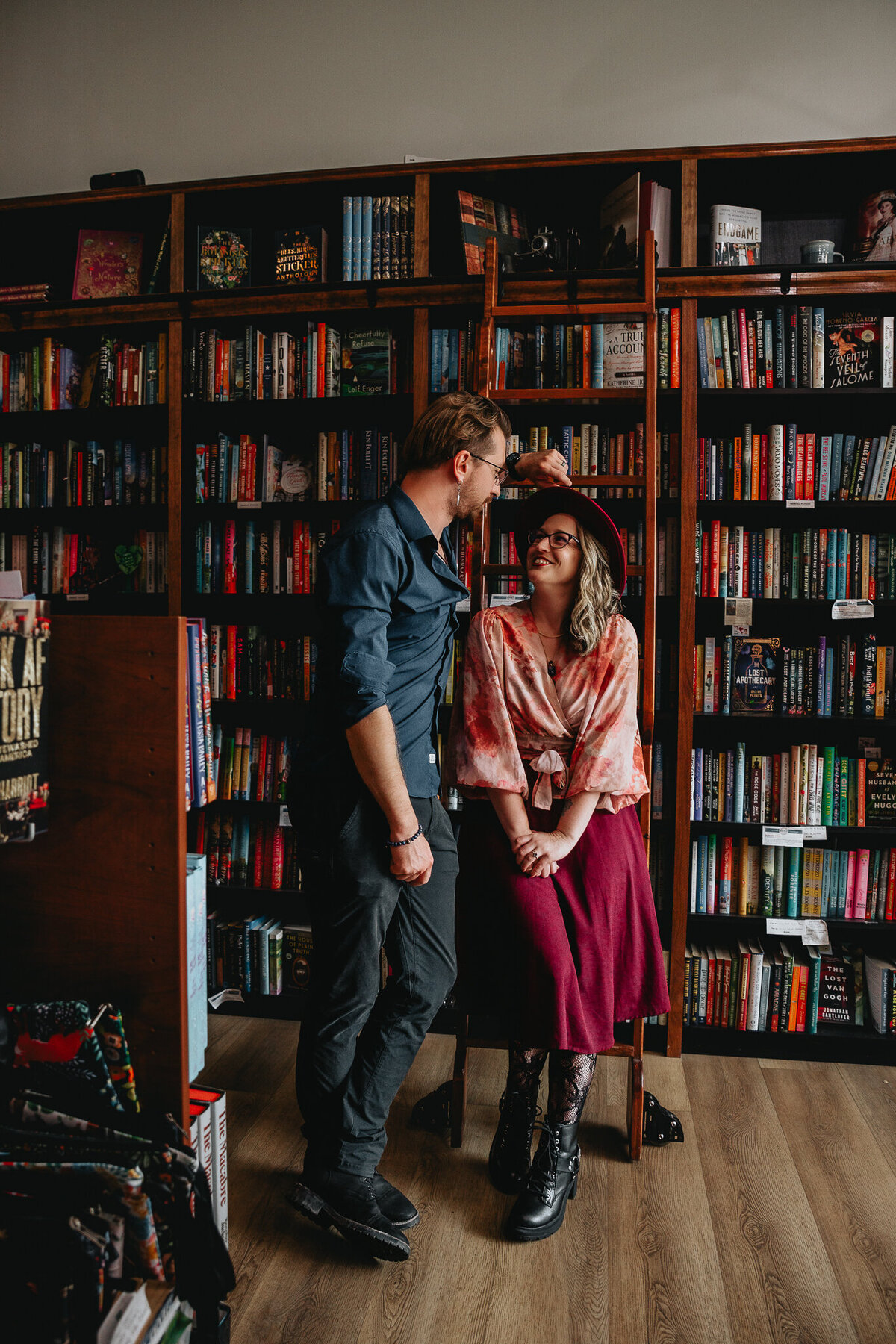 Cozy Bookstore Engagement Photos | Indiana Couples Photography