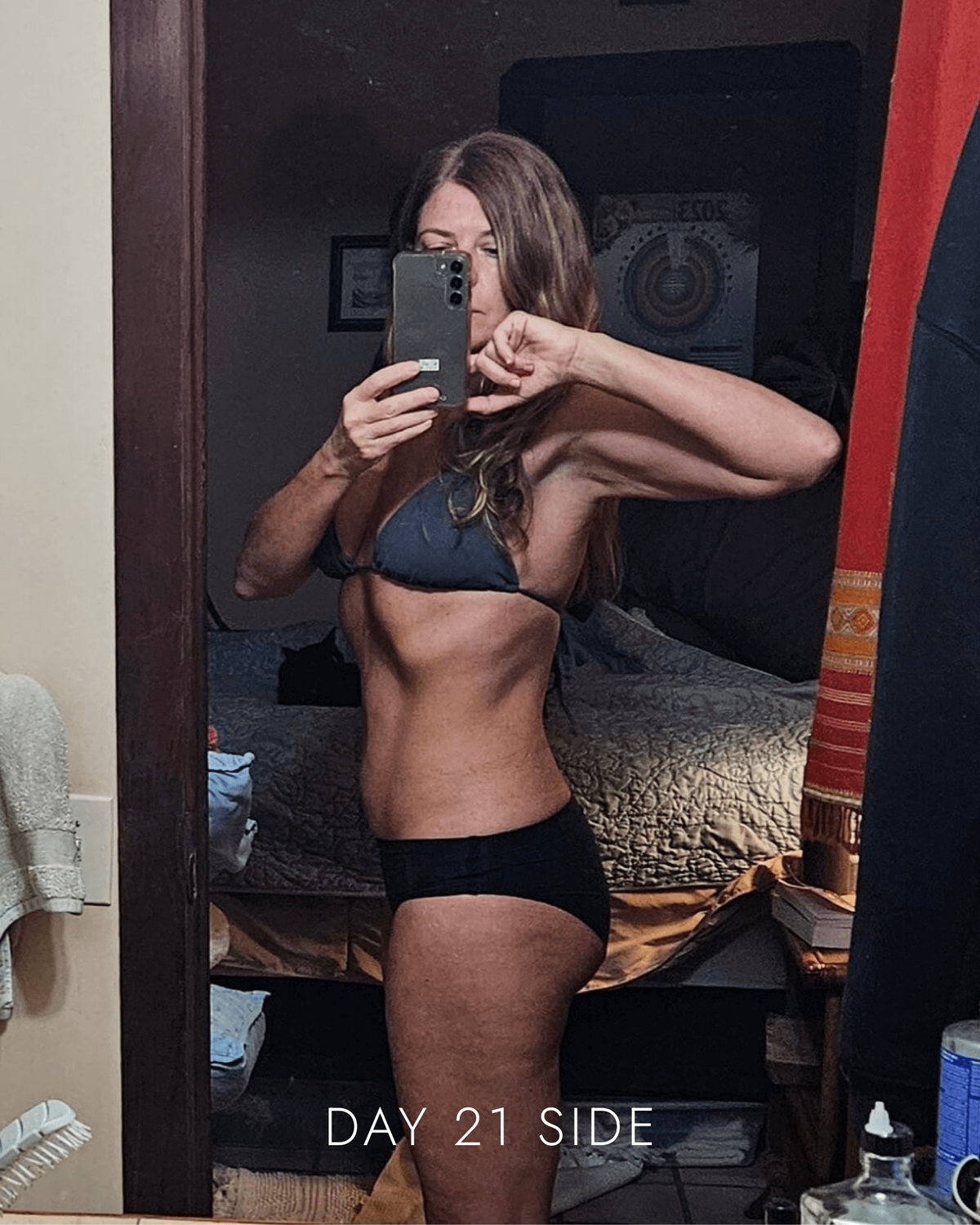 Nicole on day 21 of her nutritional cleanse, side view, showing progress and body changes at Love Light Wellness Kauai