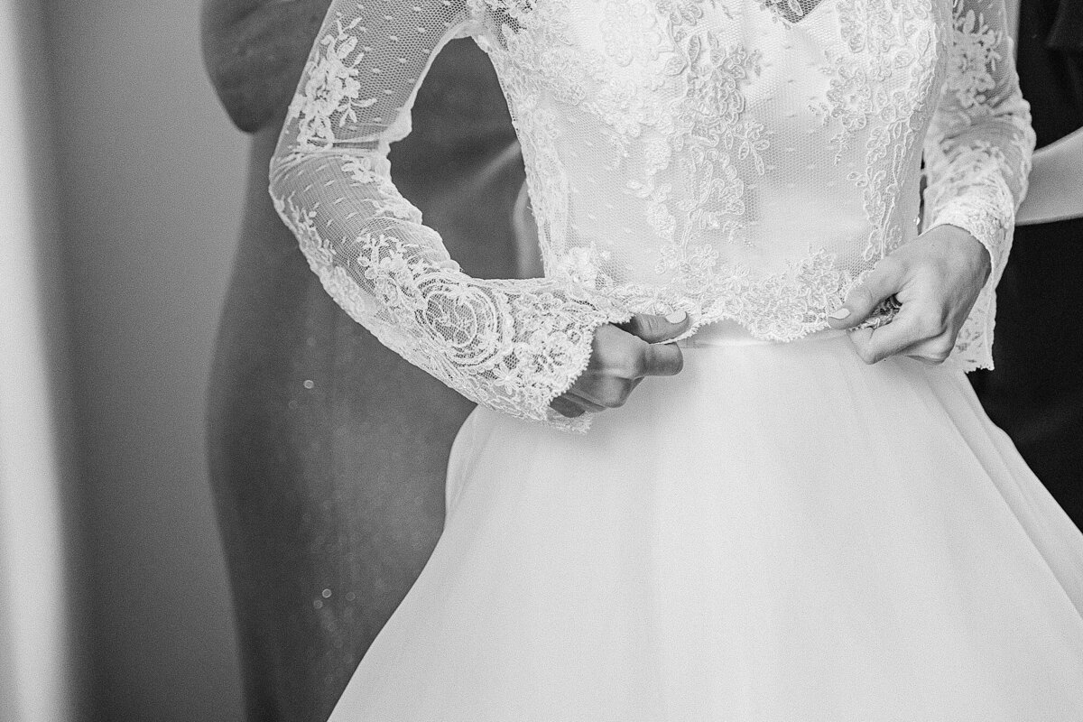 Bride's lace detail on bolero