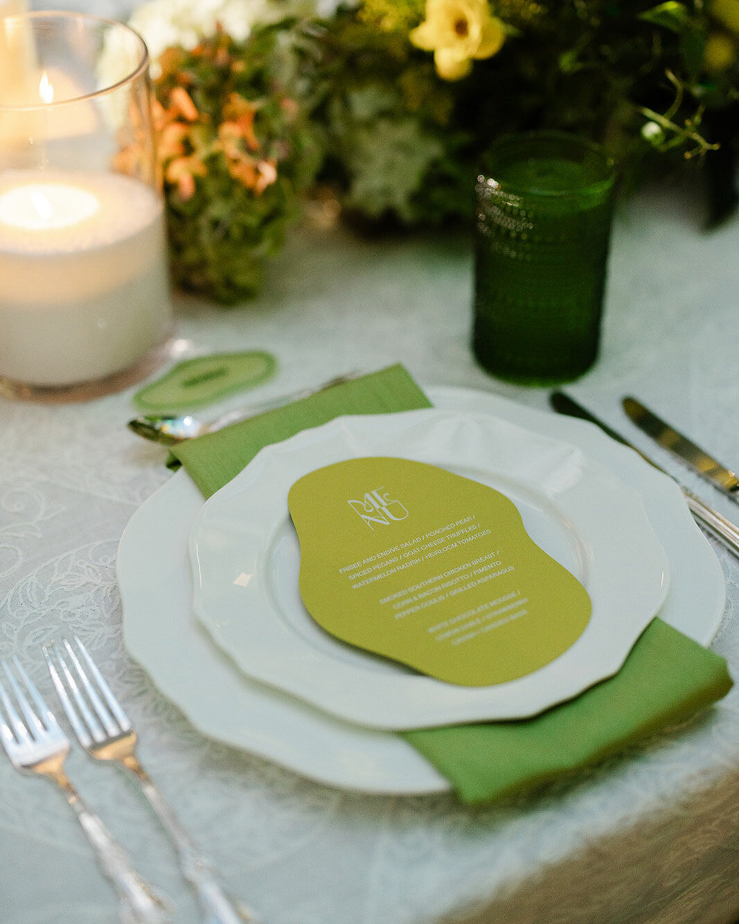 Dominique Alba Studio modern coorporate event branding signage chartreuse Gala Ritz Carlton menus