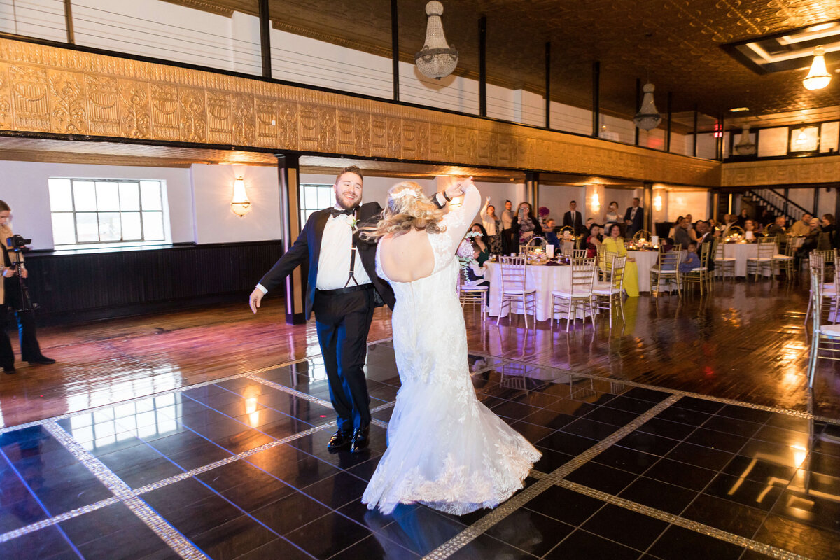 Bride and groom on the dance floor at  The Gatsby in Shelbyville,KY