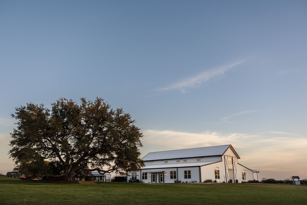 The front of the Barn at the Posey Meadows Wedding Venue in San Marcos, Texas.