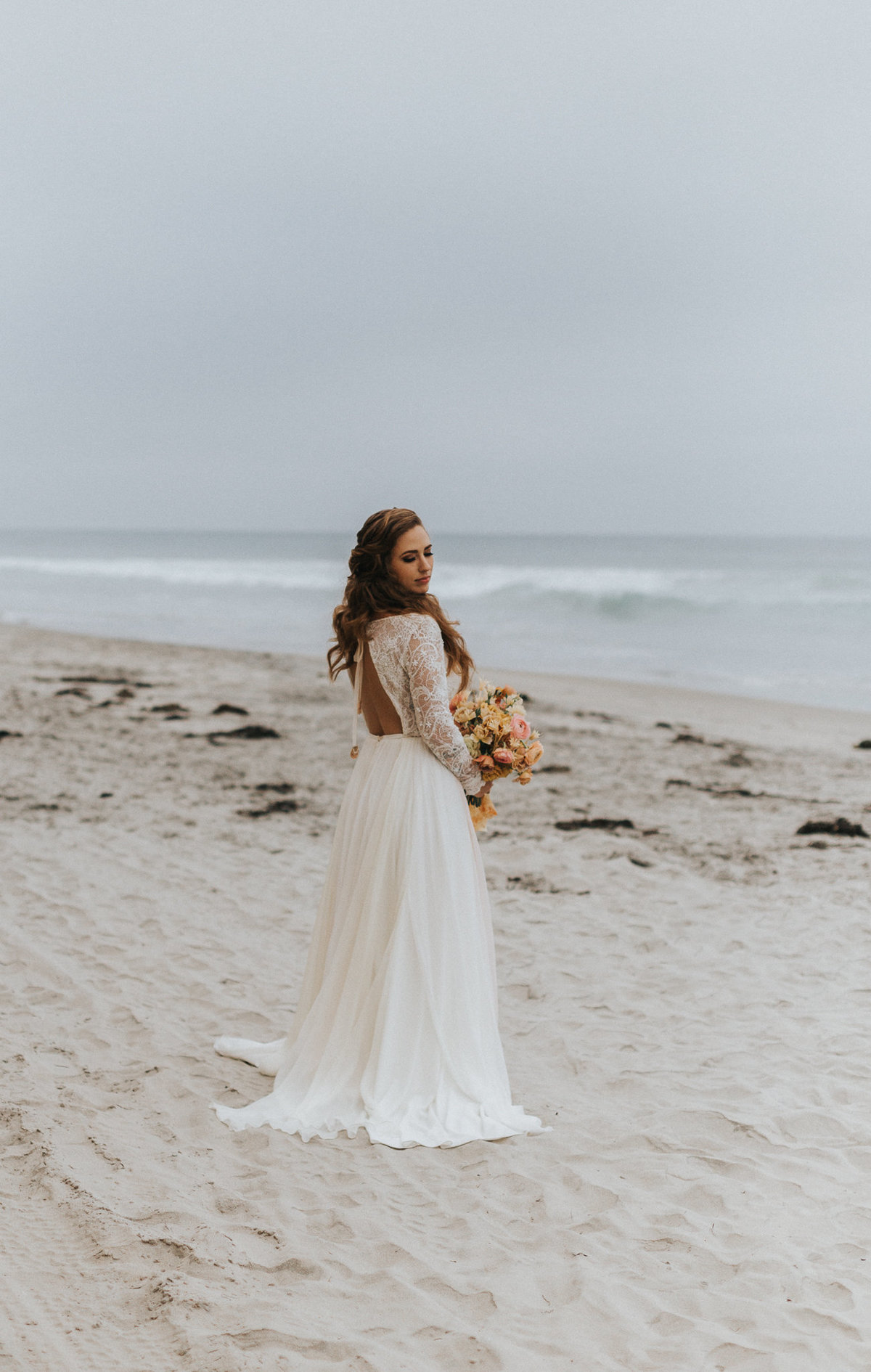 Bridal portrait during her beach elopement in San Diego, California.