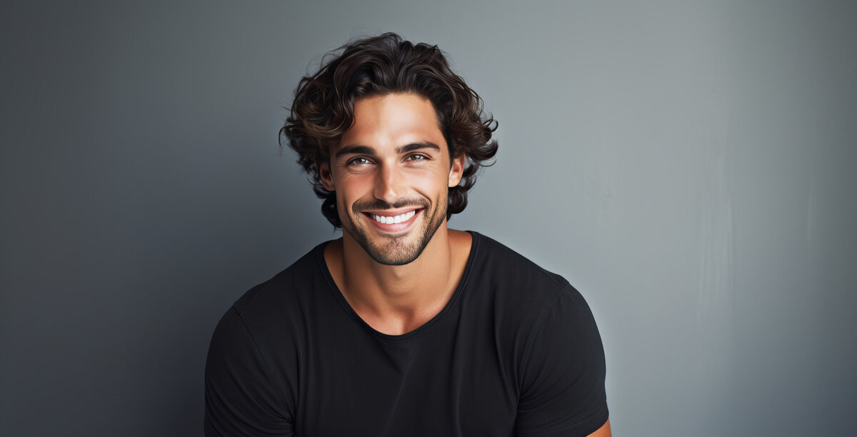 Attractive man with curly dark hair smiling