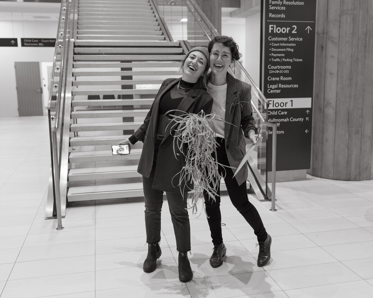 Celebrating LGBTQ love at a City Halll Multnomah County Courthouse Elopement in Portland, Oregon. 