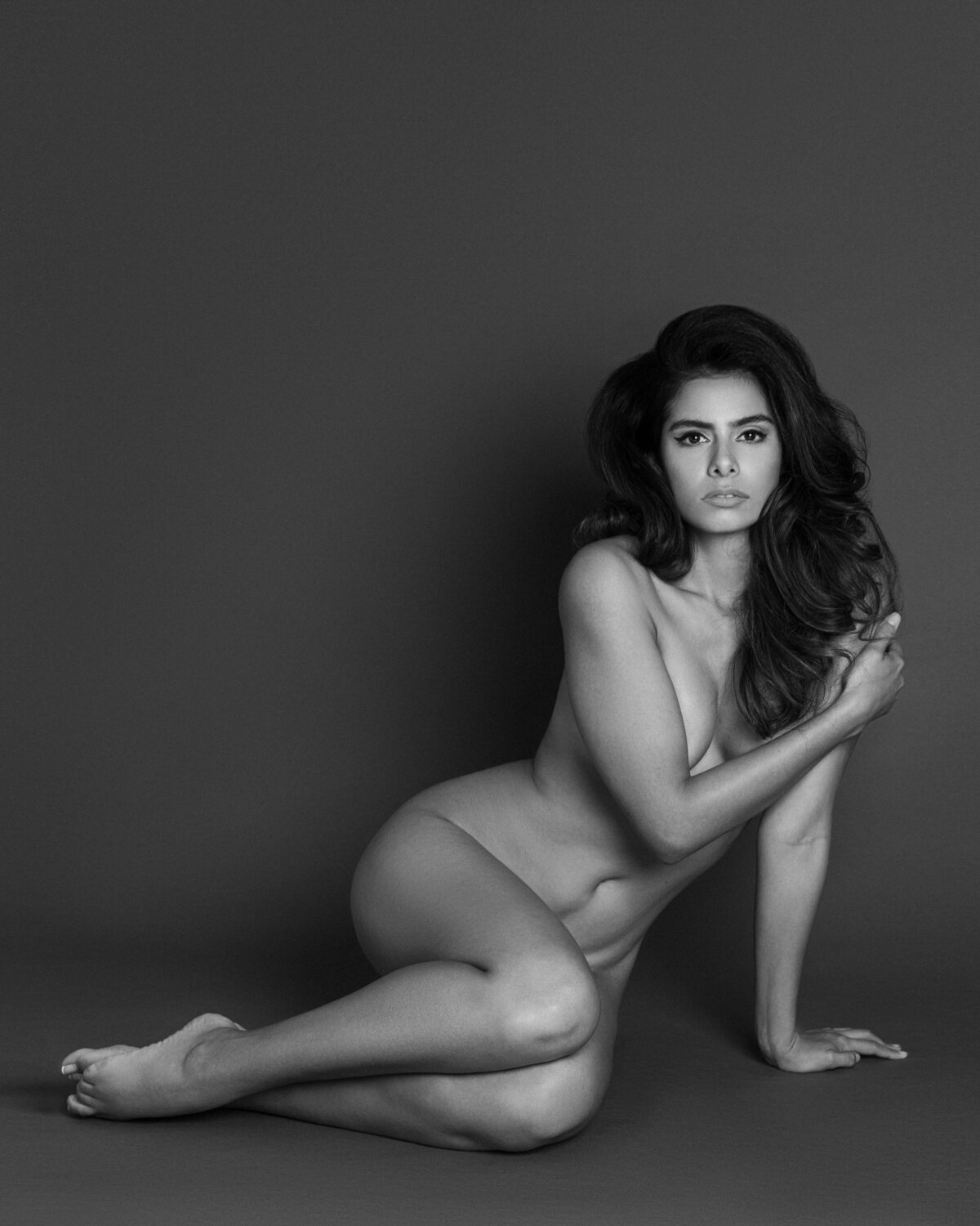 Beautiful black and white artistic nude portrait in studio