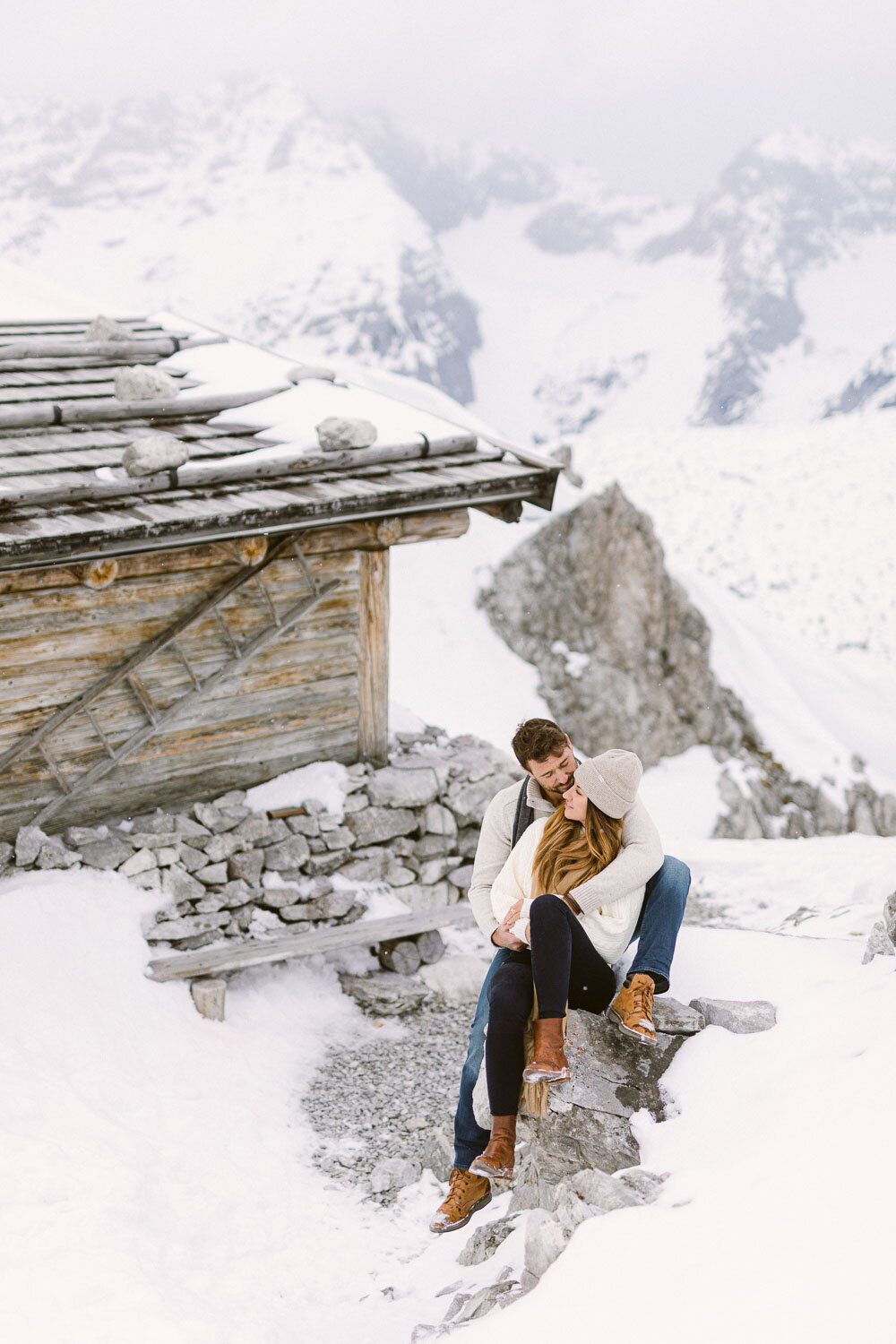 snuggling couple in winter time